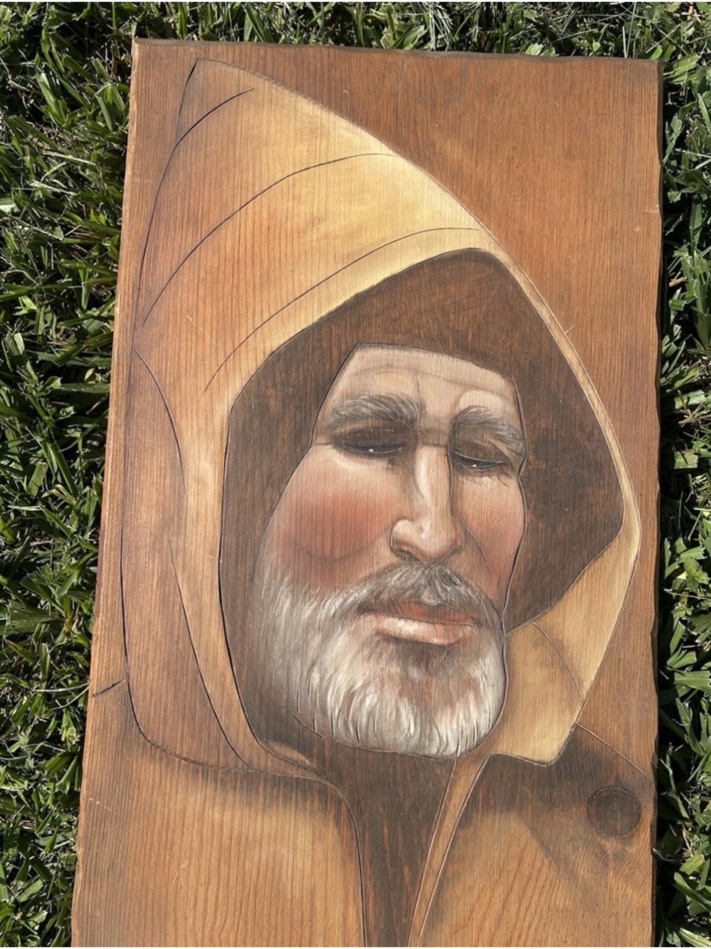 Original Monk Portrait on Wood Hand Drawn Signed Bro Matthew Religious Wall Art - Picture 6 of 11